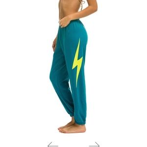 Aviator Nation Teal with Yellow Bolt Sweatpants Size Medium